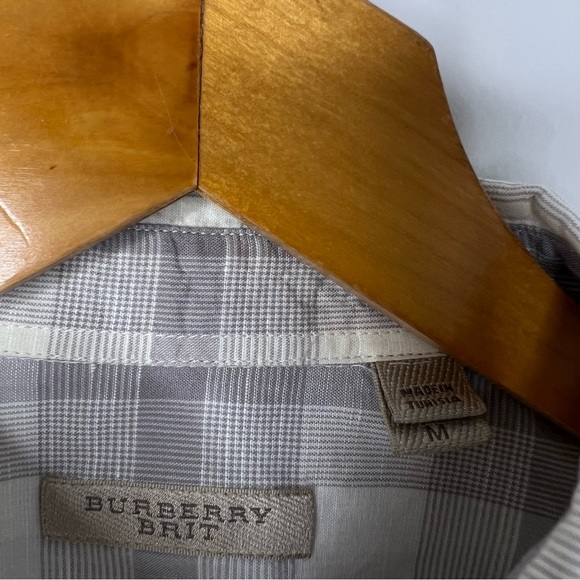 Burberry Brit Nova Check Checkered Flannel Pattern Button Down Shirt Gray White - Picture 3 of 10